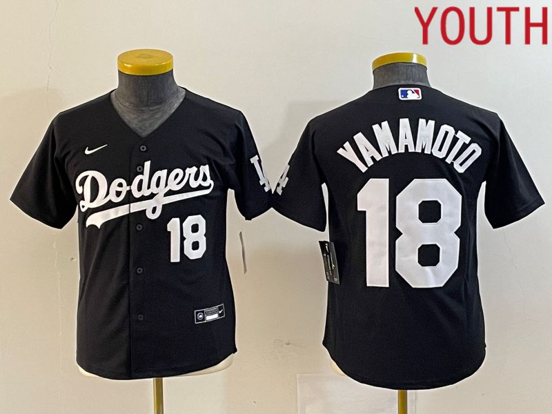 Youth Los Angeles Dodgers 18 Yamamoto Black Nike Game MLB Jersey style 4